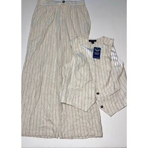 Tullea Dress Pants/Vest Set Women’s Size L Beige /Black  Rayon/Linen